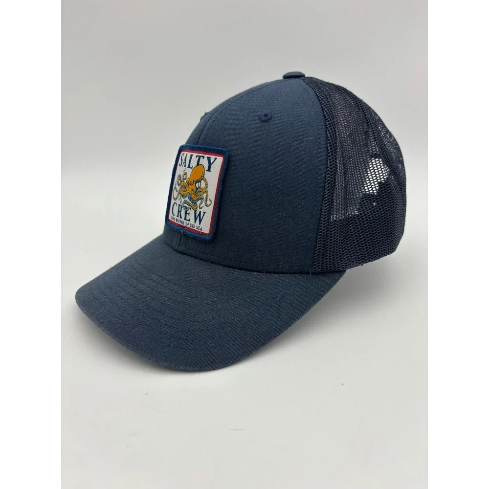 SALTY CREW Blue Trucker Hat Octopus Patch Cap Snapback Ink Slinger Navy Mesh Men